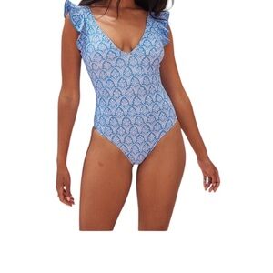 Summersalt-Long Torso floral swimsuit with Ruffle Sleeves